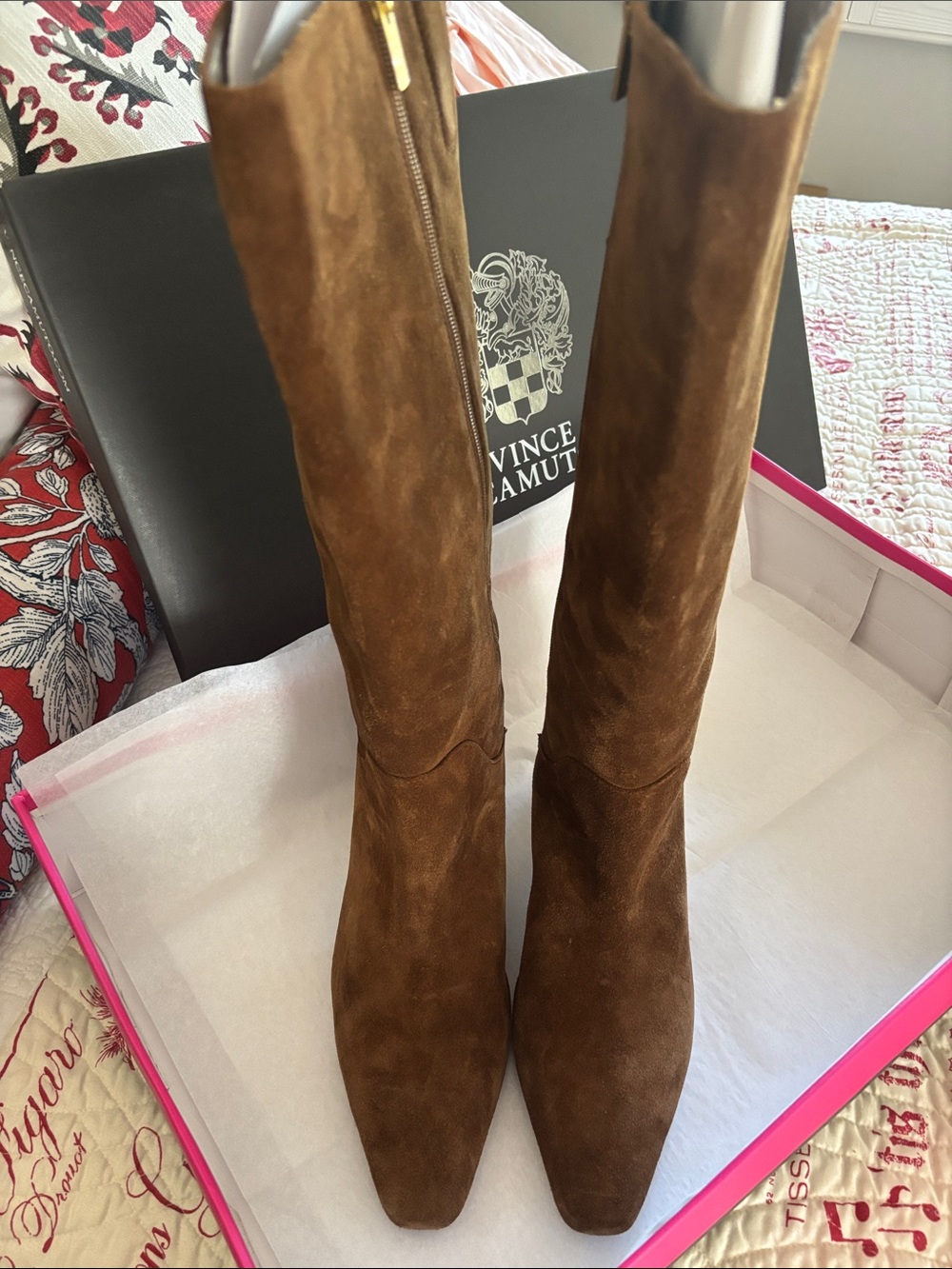NWT Wide Calf Vince Camuto Brown Suede Heeled Boots Size 11